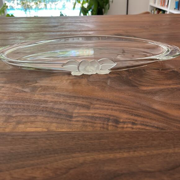 Vintage Mikasa Frosted Flower Glass Oval Serving Tray 15.5"x8" - Picture 2 of 14